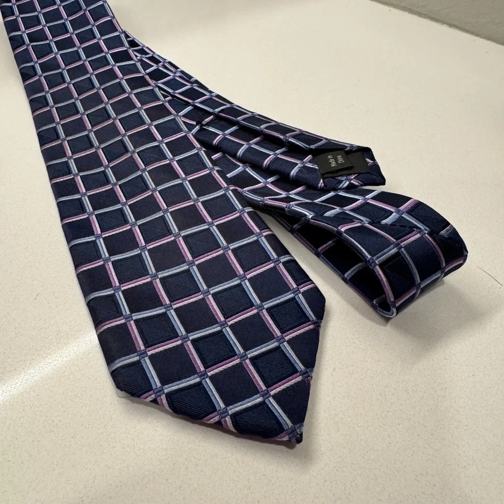 Michael Kors Tie Mens Blue Pink Square Geometric 100% Silk Old Money Preppy